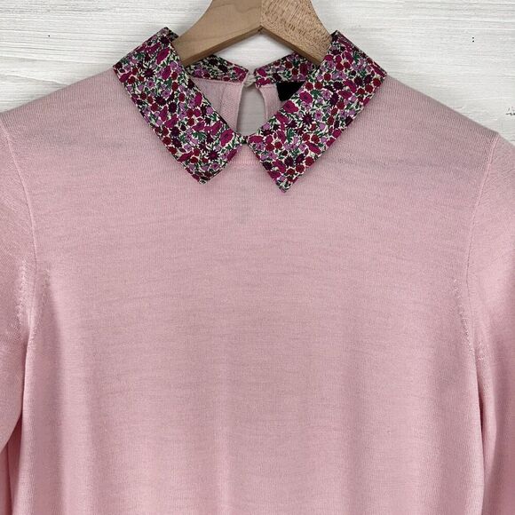 J.Crew Tippi Sweater Baby Pink‎ Floral Liberty Collar Women S 100% Merino Wool - Picture 3 of 16